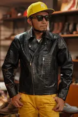 Rugged Company Jaket D Pocket Ramones Croco Leather Black — foto 5