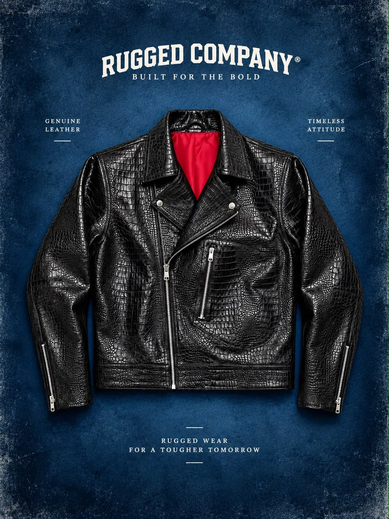 Rugged Company Jaket D Pocket Ramones Croco Leather Black