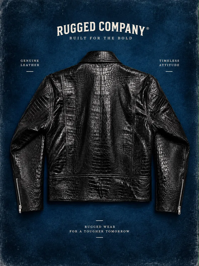Rugged Company Jaket D Pocket Ramones Croco Leather Black